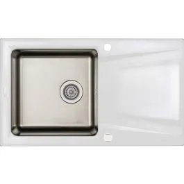 Značkový Deante Prime granitový a ocelový dřez 86x50 cm bílá ZSR_A113