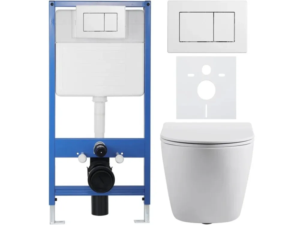 Akce CERANO - Kompletní podomítkový WC set Lite/Cesso - bílá matná - WC tlačítko Classic, bílé - předstěnová instalace/sádrokarton - 49x36 cm