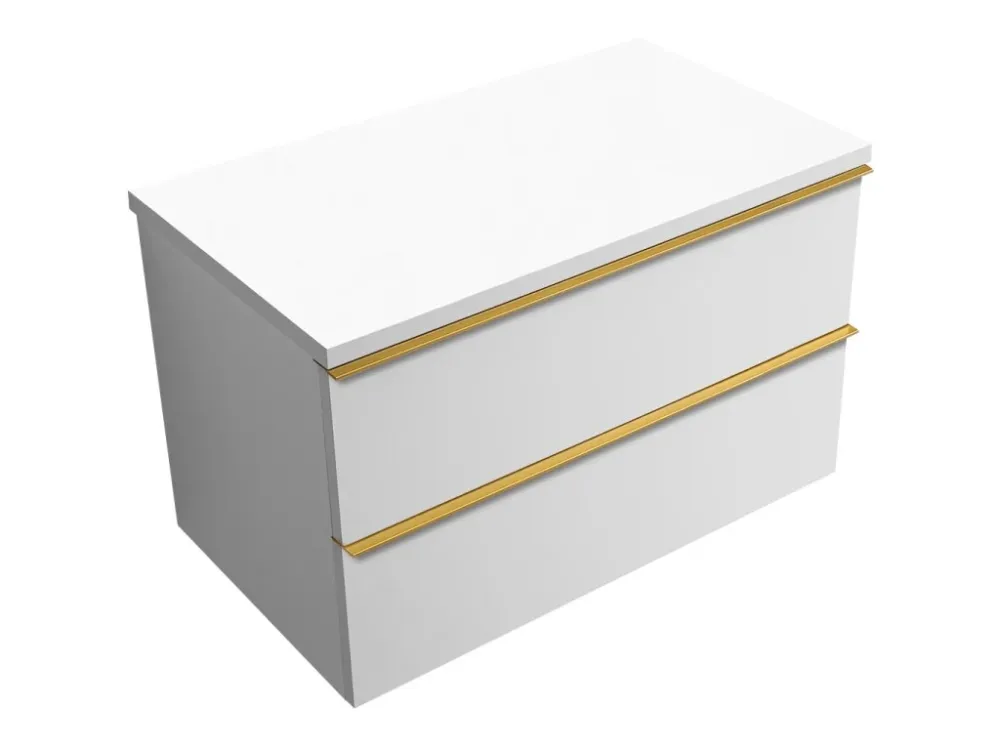 Akce CERANO - Koupelnová skříňka pod umyvadlo s úchytkou/deskou pod umyvadlo Velora - 36 mm - bílá matná, zlatá úchytka - 79x53x46 cm