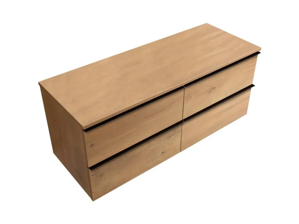 Akce CERANO - Koupelnová skříňka pod umyvadlo s úchytkou/deskou pod umyvadlo Velora - 18 mm - dub medový, černá úchytka - 158x53x45,2 cm