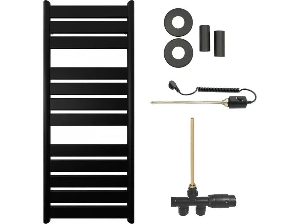 Vysoce Kvalitní CERANO - Koupelnový radiátorový set Arturo - kombinované vytápění, termo tyč - boční jednobodové připojení - 644W - černá matná - 1200x500 mm