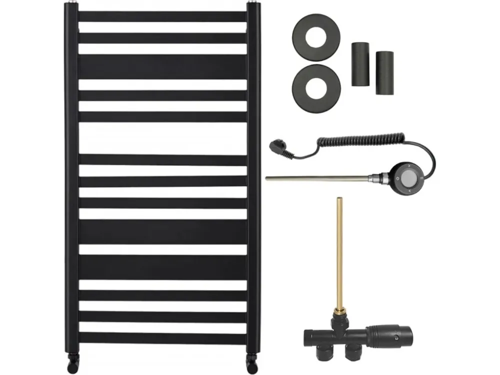 Akce CERANO - Koupelnový radiátorový set Enrico - kombinované vytápění, wifi tyč - boční jednobodové připojení - 467W - černá matná - 970x500 mm