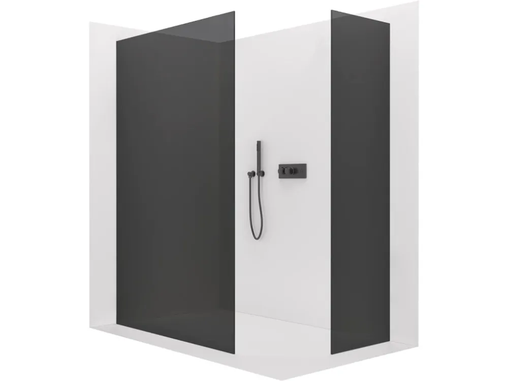 Značkový CERANO - Sprchová zástěna Walk-in Crystal T L/P - 8 mm - bezvzpěrový systém - černá matná, grafitové sklo - 140x60x200 cm