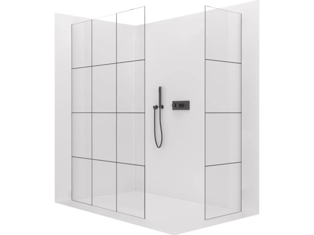 Značkový CERANO - Sprchová zástěna Walk-in Crystal T L/P - 8 mm - bezvzpěrový systém - černá matná, industriální sklo - 160x110x200 cm