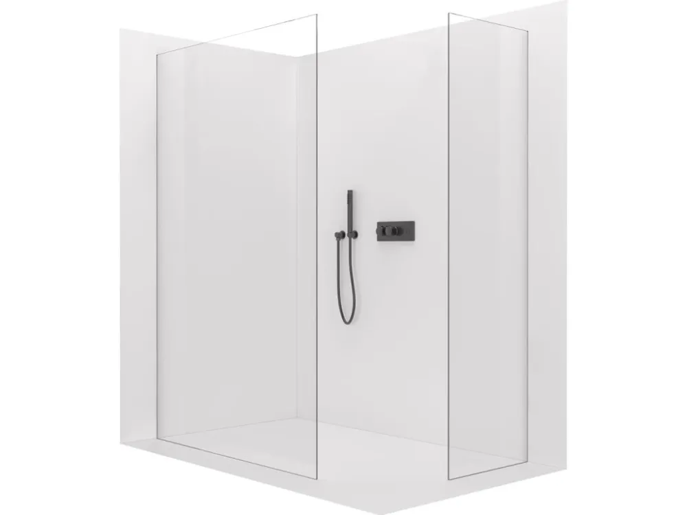 Značkový CERANO - Sprchová zástěna Walk-in Crystal T L/P - 8 mm - bezvzpěrový systém - černá matná, transparentní sklo - 140x110x200 cm