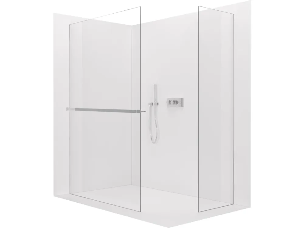Akce CERANO - Sprchová zástěna Walk-in Crystal T L/P - 8 mm - bezvzpěrový systém + polička/držák na ručníky - chrom, transparentní sklo - 160x140x200 cm