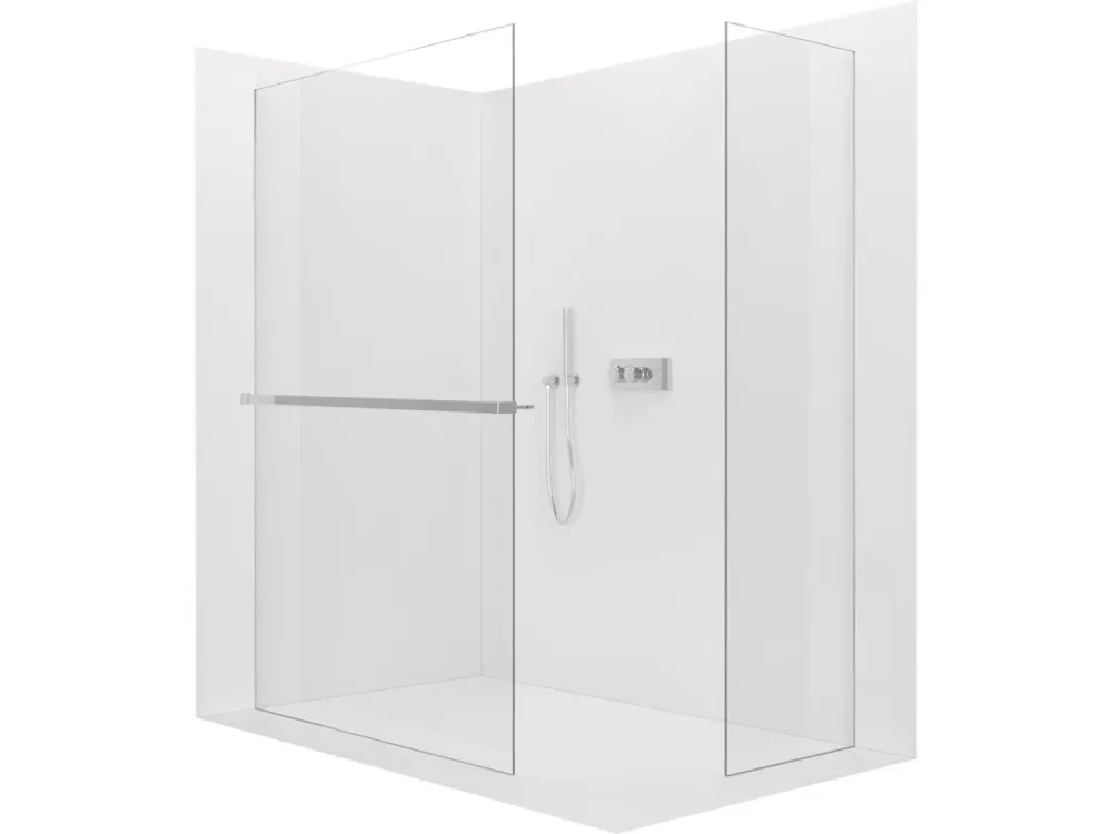 Značkový CERANO - Sprchová zástěna Walk-in Crystal T L/P - 8 mm - bezvzpěrový systém + polička/držák na ručníky - chrom, transparentní sklo- 140x130x200 cm