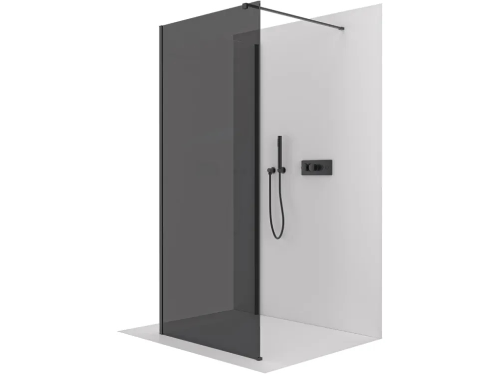 Značkový CERANO - Sprchová zástěna Walk-in Onyx Corner Cube L/P - 8 mm - hranatá vzpěra - černá matná, grafitové sklo - 100x30x200 cm