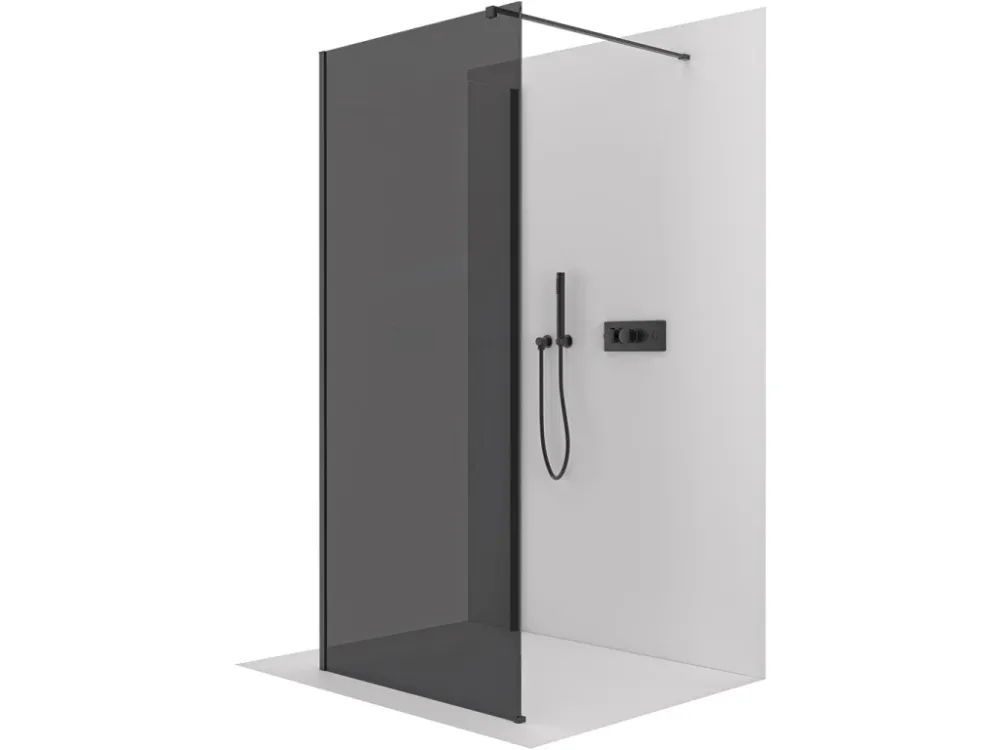 Značkový CERANO - Sprchová zástěna Walk-in Onyx Corner Cube L/P - 8 mm - hranatá vzpěra - černá matná, grafitové sklo - 110x90x200 cm