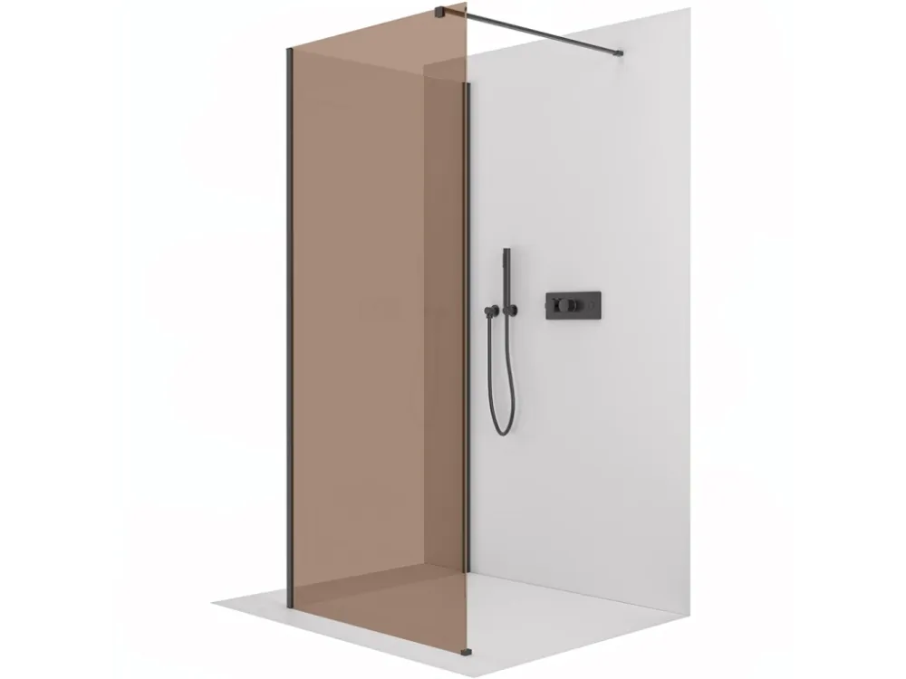Značkový CERANO - Sprchová zástěna Walk-in Onyx Corner Cube L/P - 8 mm - hranatá vzpěra - černá matná, bronzové sklo - 140x60x200 cm