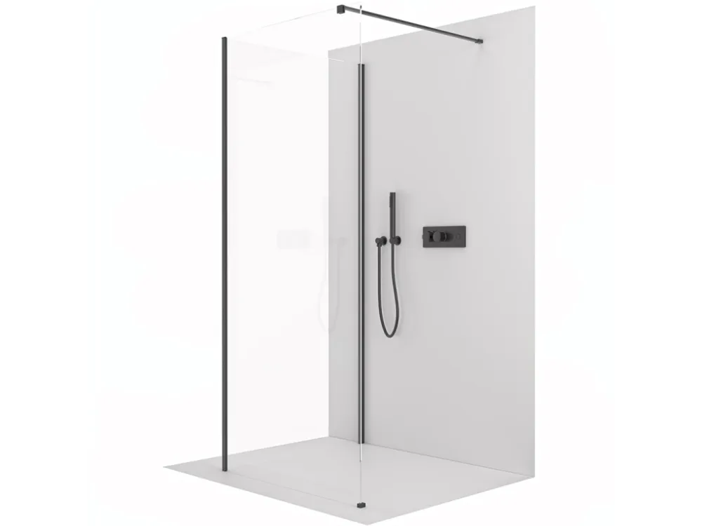 Značkový CERANO - Sprchová zástěna Walk-in Onyx Corner Cube L/P - 8 mm - hranatá vzpěra - černá matná, transparentní sklo - 60x40x200 cm