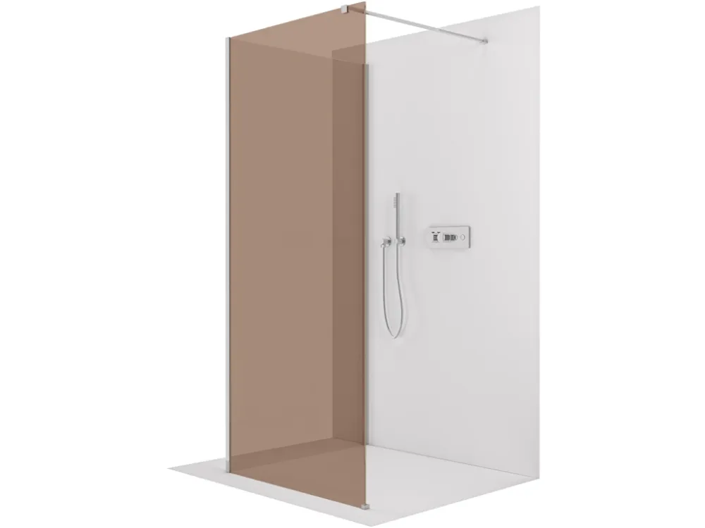 Značkový CERANO - Sprchová zástěna Walk-in Onyx Corner Cube L/P - 8 mm - hranatá vzpěra - chrom, bronzové sklo - 140x140x200 cm