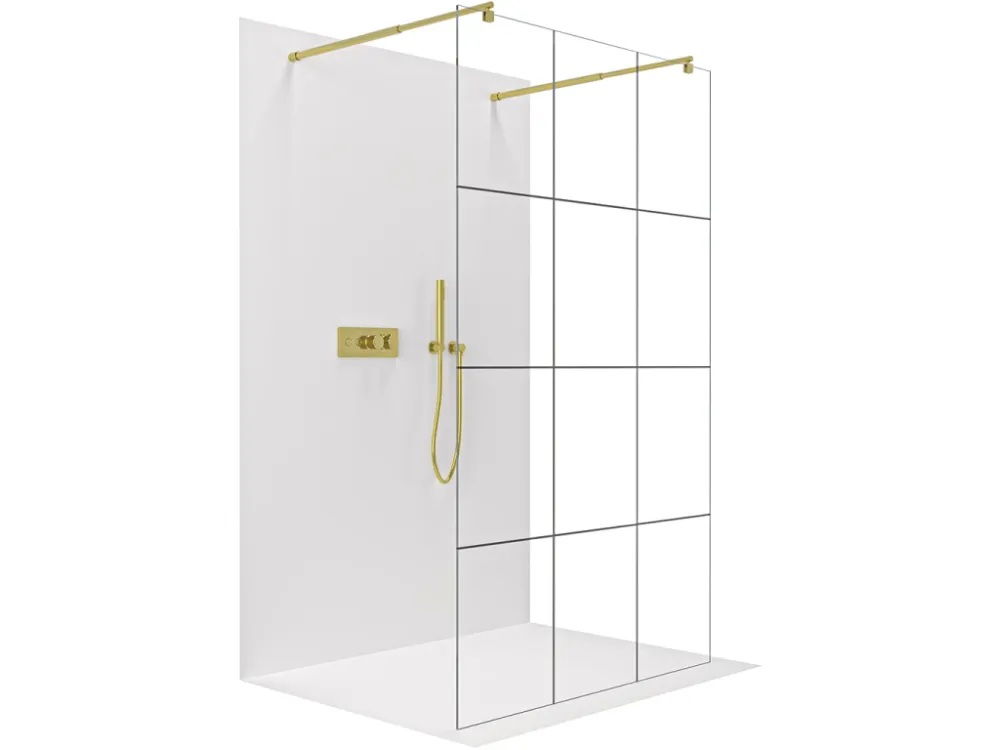 Akce CERANO - Sprchová zástěna Walk-in Onyx Duo L/P - 8 mm - kulatá vzpěra - zlatá, industriální sklo - 160x200 cm