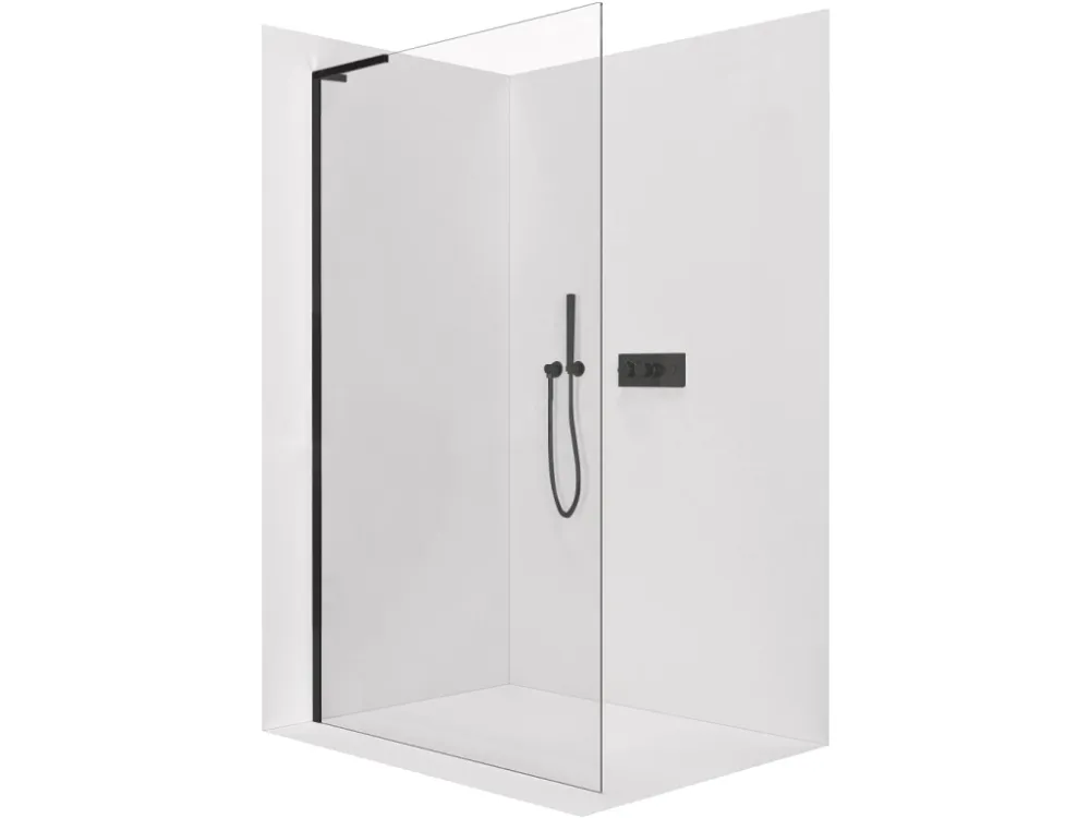 Značkový CERANO - Sprchová zástěna Walk-in Onyx L-levá vzpěra - 8 mm - černá matná, transparentní sklo - 30x200 cm