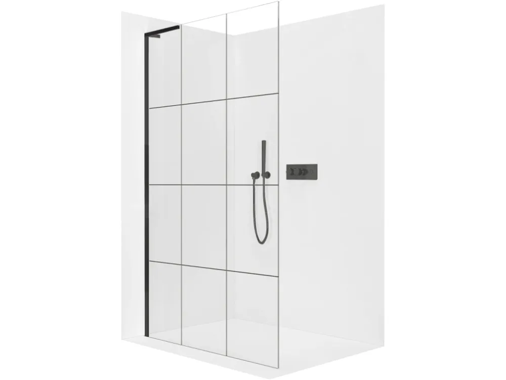 Akce CERANO - Sprchová zástěna Walk-in Onyx L-levá vzpěra - 8 mm - černá matná, industriální sklo - 150x200 cm
