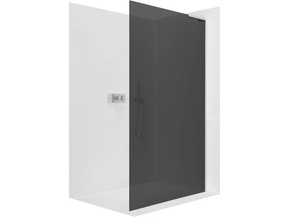 Akce CERANO - Sprchová zástěna Walk-in Onyx L-pravá vzpěra - 8 mm - chrom, grafitové sklo - 140x200 cm