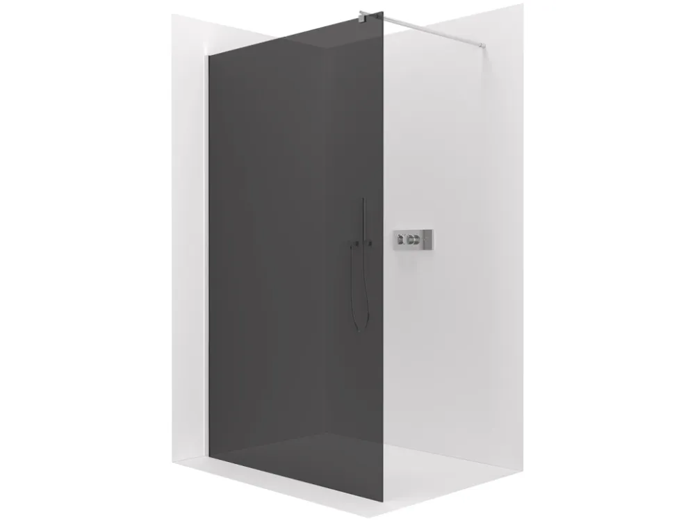 Značkový CERANO - Sprchová zástěna Walk-in Onyx Round L/P - 8 mm - kulatá vzpěra - chrom, grafitové sklo - 70x200 cm