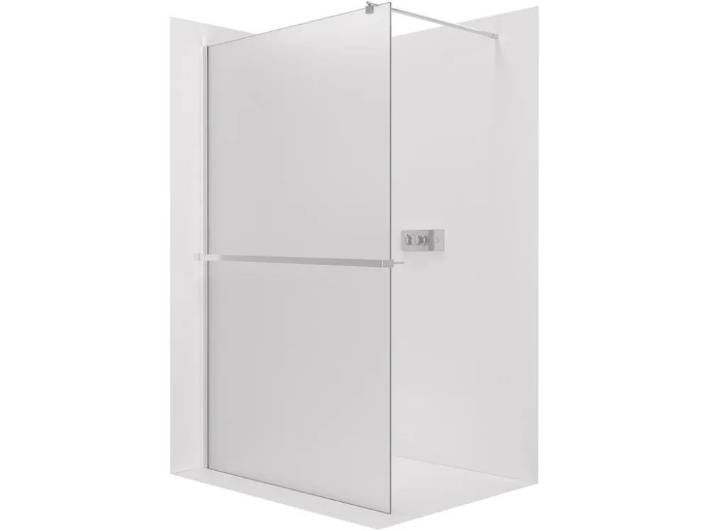 Akce CERANO - Sprchová zástěna Walk-in Onyx Round L/P - 8 mm + polička/držák na ručníky - kulatá vzpěra - chrom, mléčné sklo - 150x200 cm