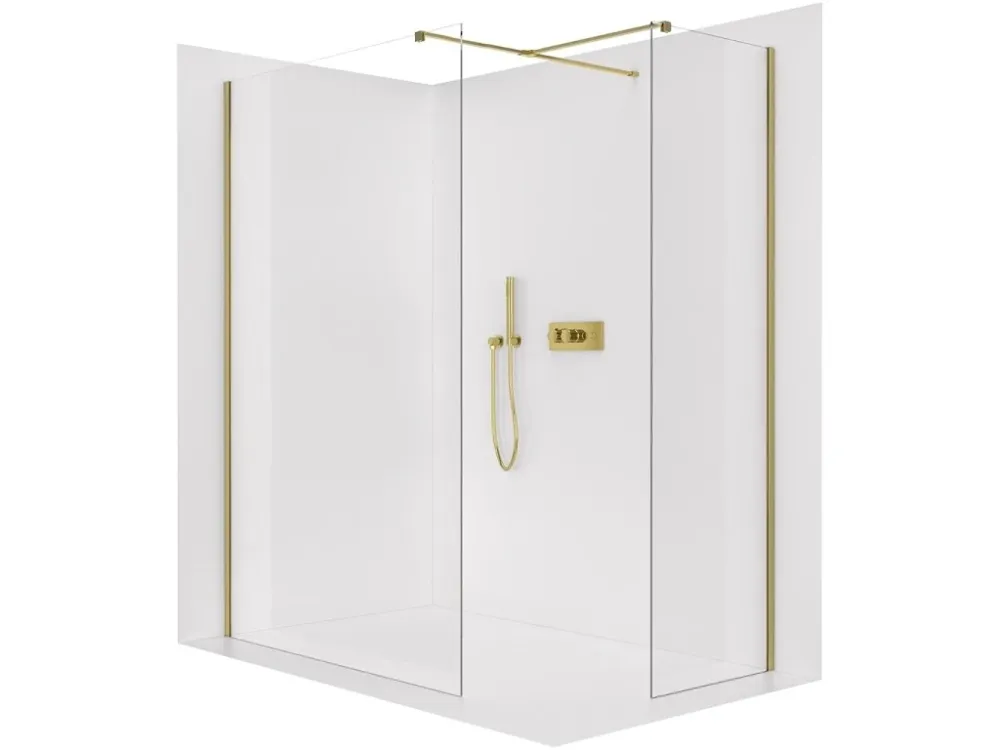 Akce CERANO - Sprchová zástěna Walk-in Onyx T L/P - 8 mm - hranatá vzpěra - zlatá, transparentní sklo - 110x40x200 cm