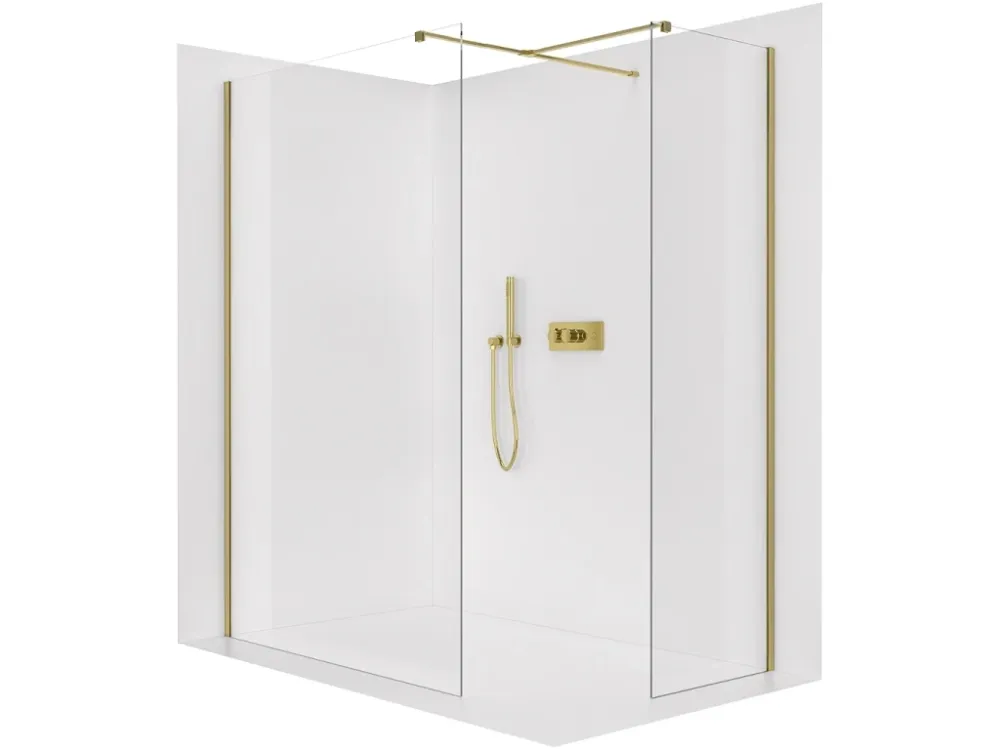 Akce CERANO - Sprchová zástěna Walk-in Onyx T L/P - 8 mm - hranatá vzpěra - zlatá, transparentní sklo - 110x60x200 cm