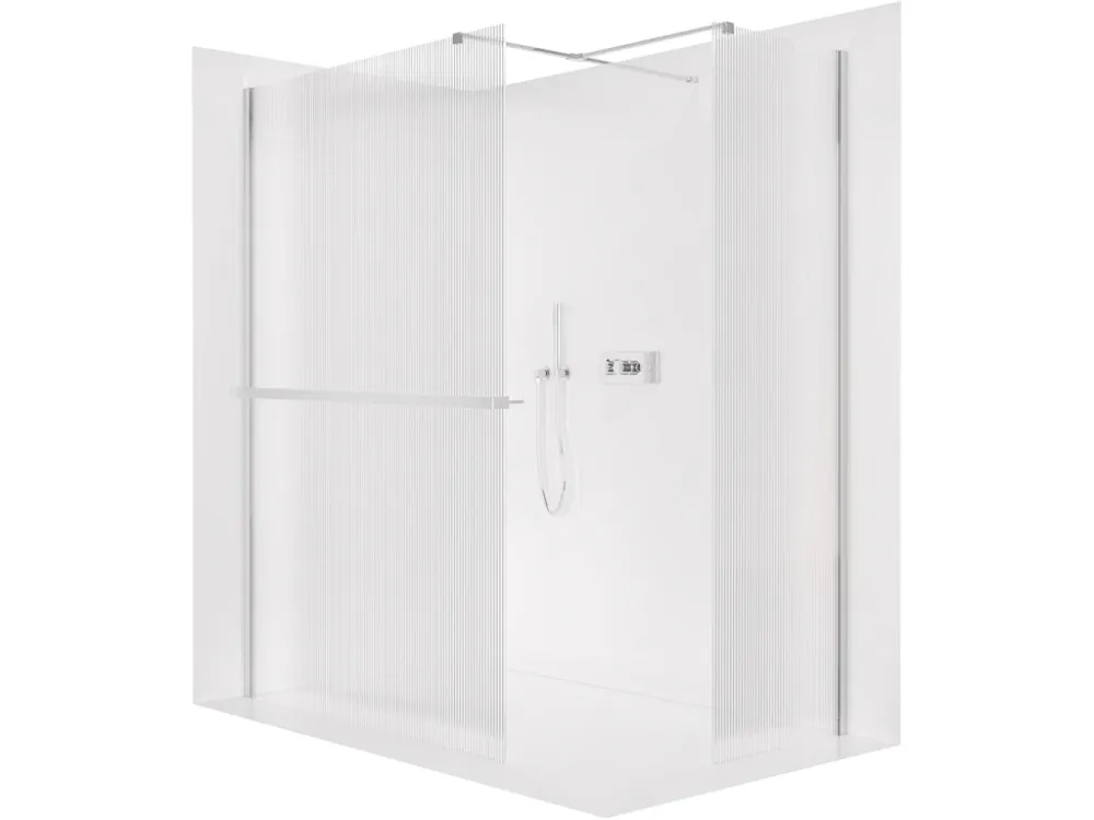 Akce CERANO - Sprchová zástěna Walk-in Onyx T L/P - 8 mm - hranatá vzpěra + polička/držák na ručníky - chrom, rýhované sklo - 90x90x200 cm
