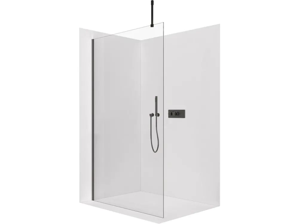 Akce CERANO - Sprchová zástěna Walk-in Onyx Top Cube L/P - 10 mm - hranatá vzpěra - černá matná, transparentní sklo - 90x200 cm