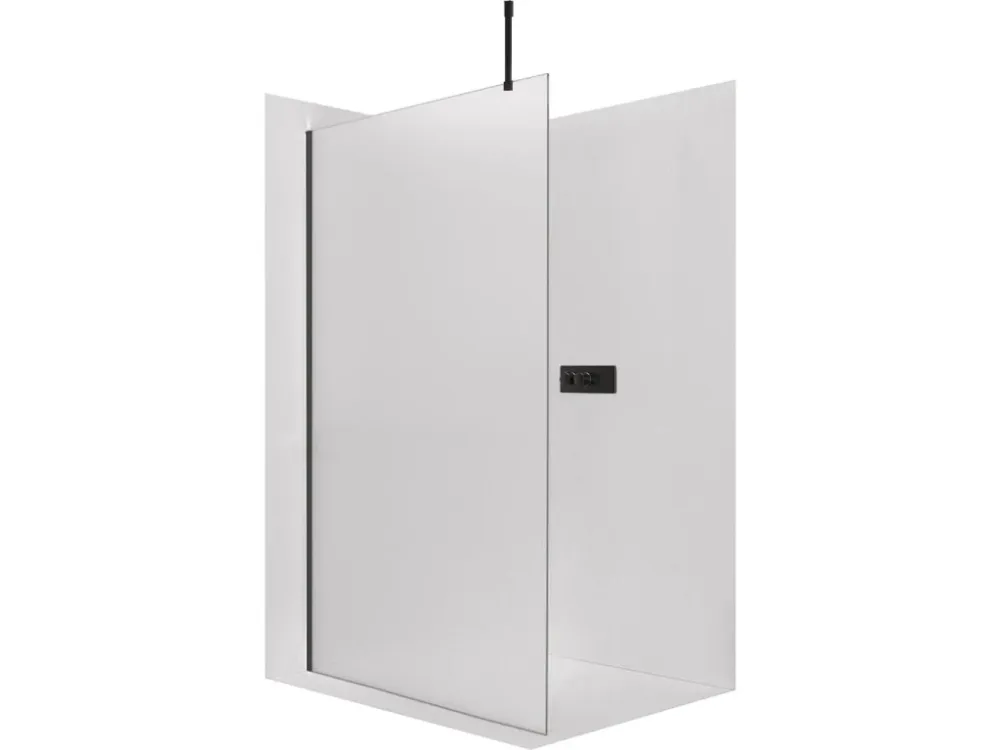Značkový CERANO - Sprchová zástěna Walk-in Onyx Top Cube L/P - 8 mm - hranatá vzpěra - černá matná, mléčné sklo - 150x200 cm