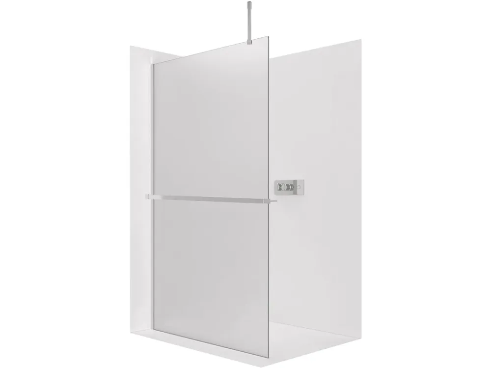 Akce CERANO - Sprchová zástěna Walk-in Onyx Top Cube L/P - 8 mm - hranatá vzpěra + polička/držák na ručníky - chrom, mléčné sklo - 80x200 cm