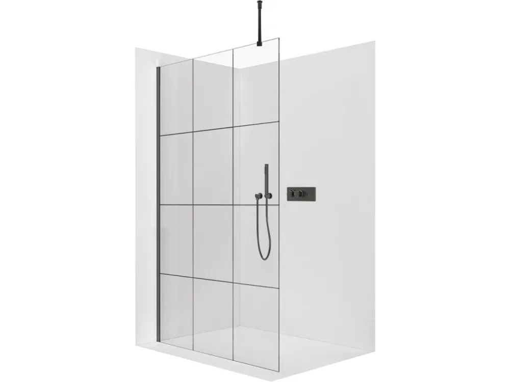 Značkový CERANO - Sprchová zástěna Walk-in Onyx Top Round L/P - 8 mm - kulatá vzpěra - černá matná, industriální sklo - 110x200 cm