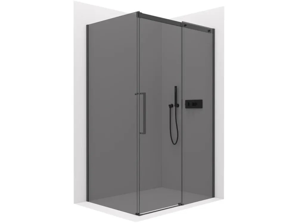 Značkový CERANO - Sprchový kout Lantono L/P - 8 mm - Soft-Close - černá matná, grafitové sklo - 170x90x195 cm - posuvný