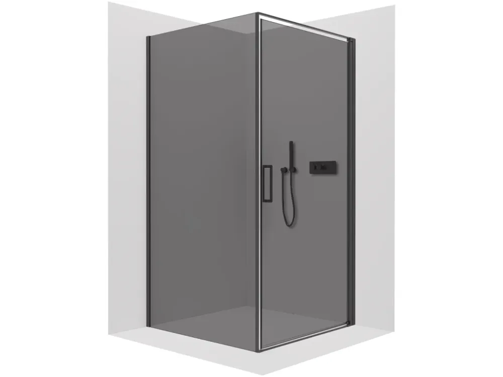 Značkový CERANO - Sprchový kout Porte L/P - 8 mm - černá matná, grafitové sklo - 80x70x195 cm - otočný