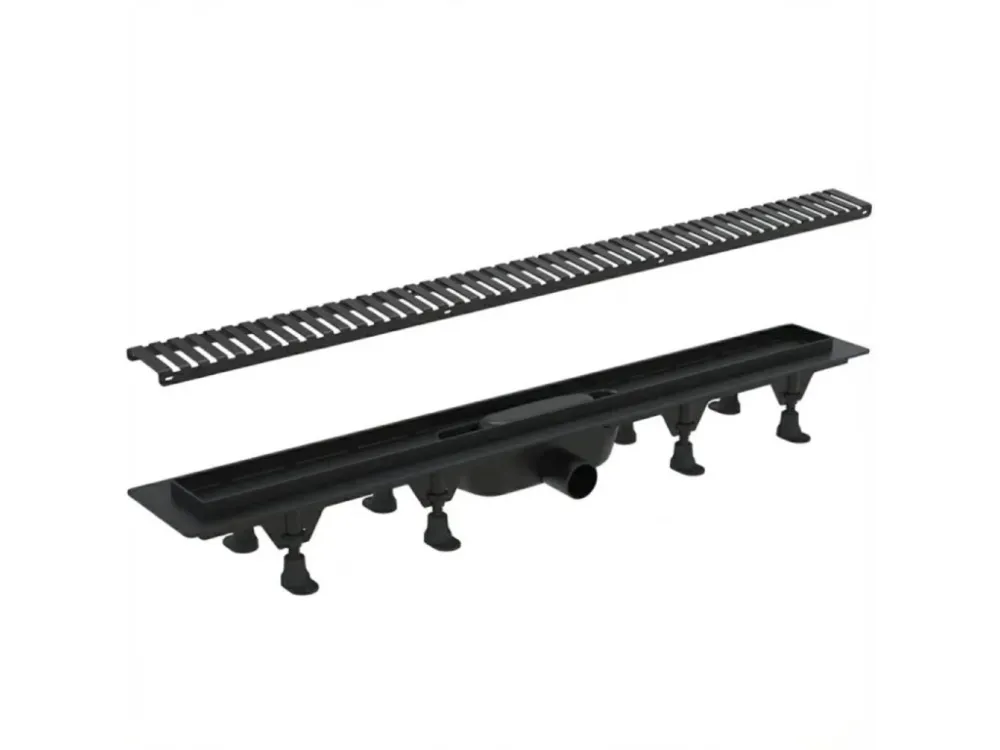 Značkový CERANO - Sprchový odtokový žlab, sifon gravitační klapka - plast - DN50 - černá matná - 72 cm