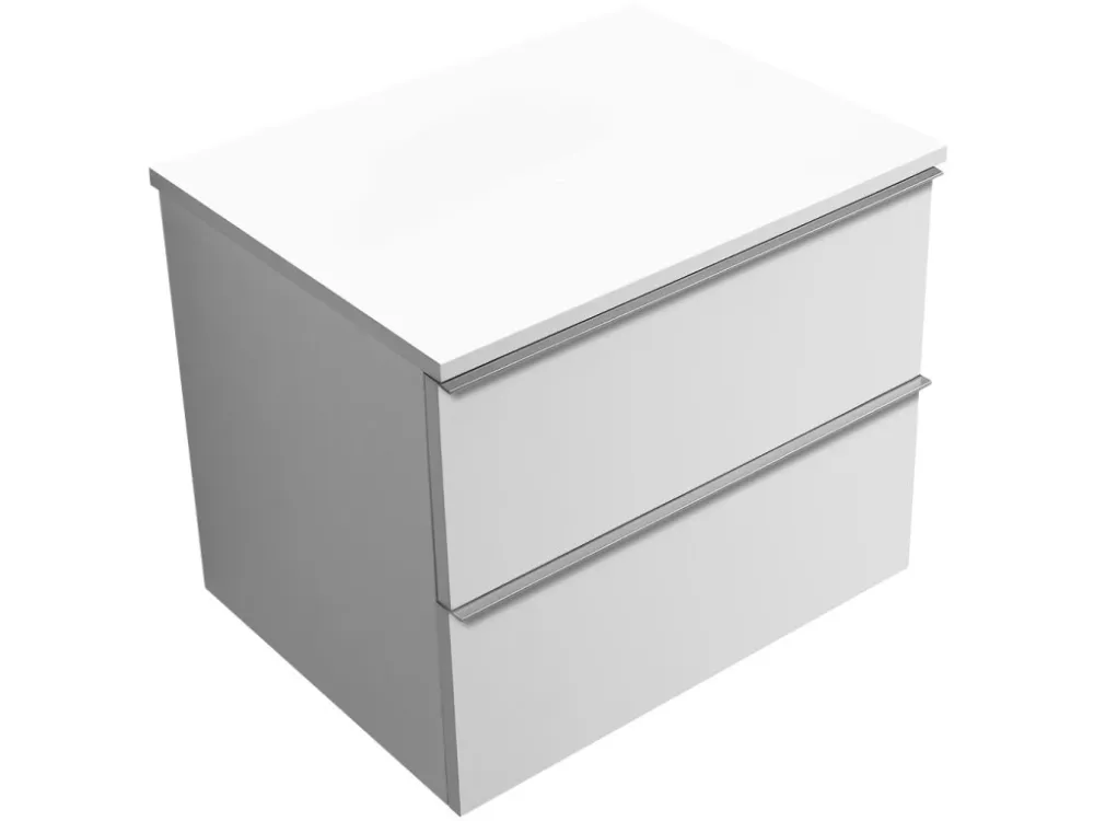 Akce CERANO - Koupelnová skříňka pod umyvadlo s úchytkou/deskou pod umyvadlo Velora - 18 mm - bílá matná, chromová úchytka - 69x53x46 cm