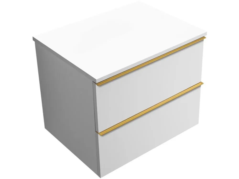 Akce CERANO - Koupelnová skříňka pod umyvadlo s úchytkou/deskou pod umyvadlo Velora - 18 mm - bílá matná, zlatá úchytka - 59x53x46 cm