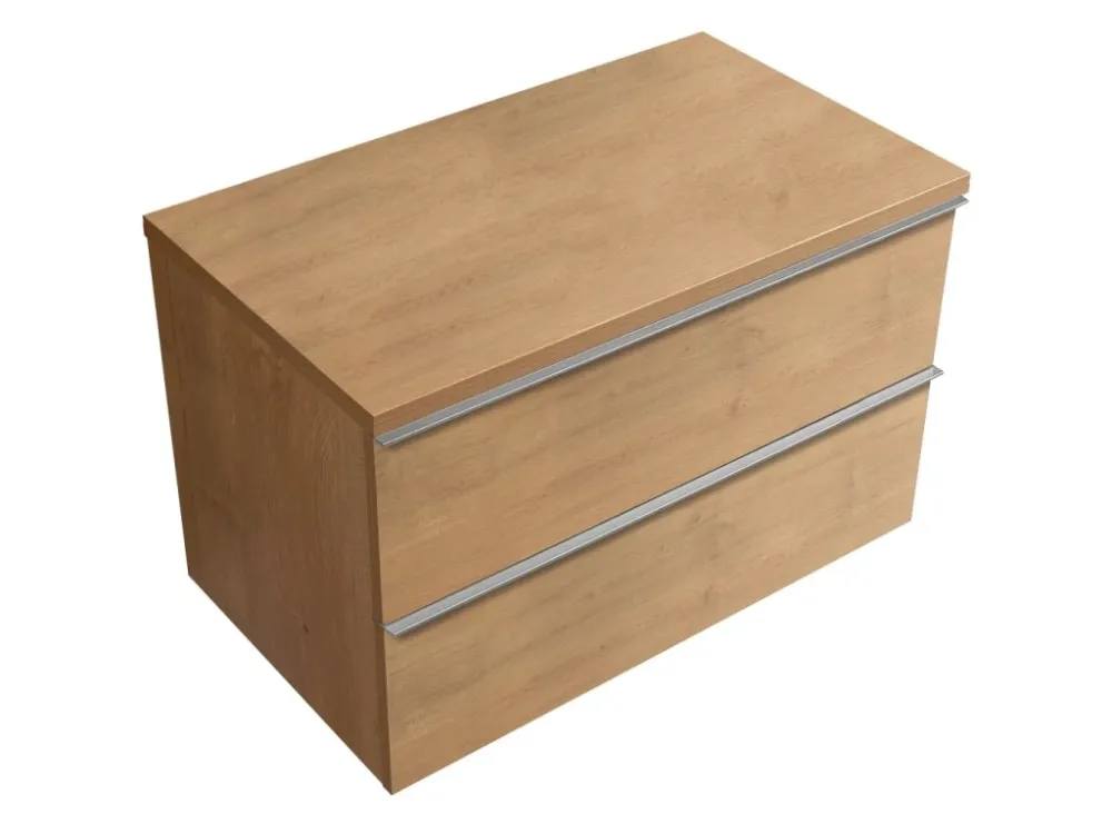 Akce CERANO - Koupelnová skříňka pod umyvadlo s úchytkou/deskou pod umyvadlo Velora - 36 mm - dub medový, chromová úchytka - 99x53x46 cm