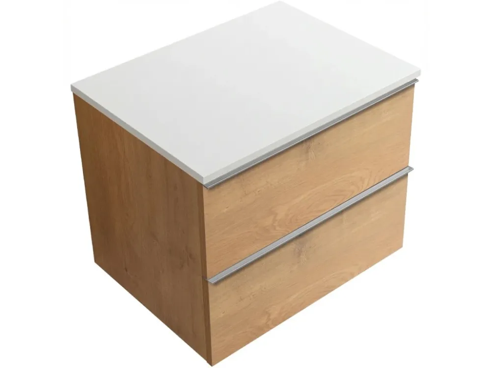 Akce CERANO - Koupelnová skříňka pod umyvadlo Velora s úchytkou/deskou z litého mramoru Elanys - 12 mm - dub medový, chromová úchytka - 59x53x46 cm