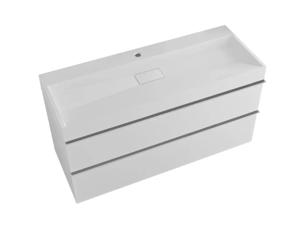 Akce CERANO - Koupelnová skříňka Velora - bílá matná - úchytka chrom + umyvadlo s otvorem pro baterii z litého mramoru Vita - bílá lesklá - 100x53x46 cm