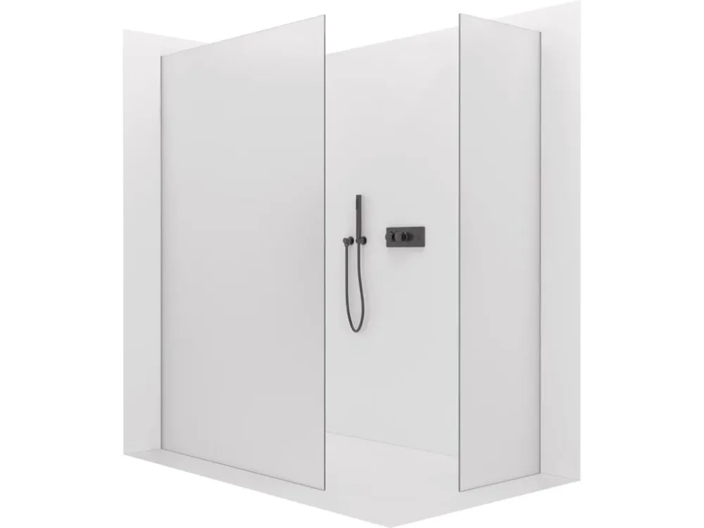 Značkový CERANO - Sprchová zástěna Walk-in Crystal T L/P - 8 mm - bezvzpěrový systém - černá matná, mléčné sklo - 100x100x200 cm