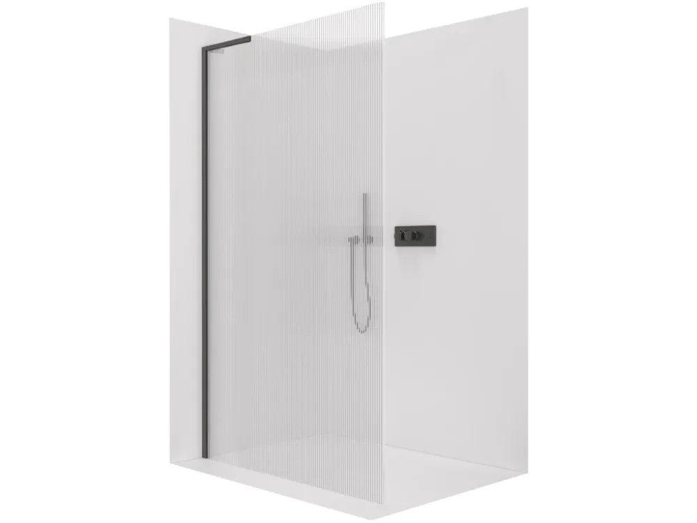 CERANO - Sprchová zástěna Walk-in Onyx L-levá vzpěra - 8 mm - černá matná, rýhované sklo - 100x200 cm Akční Nabídka