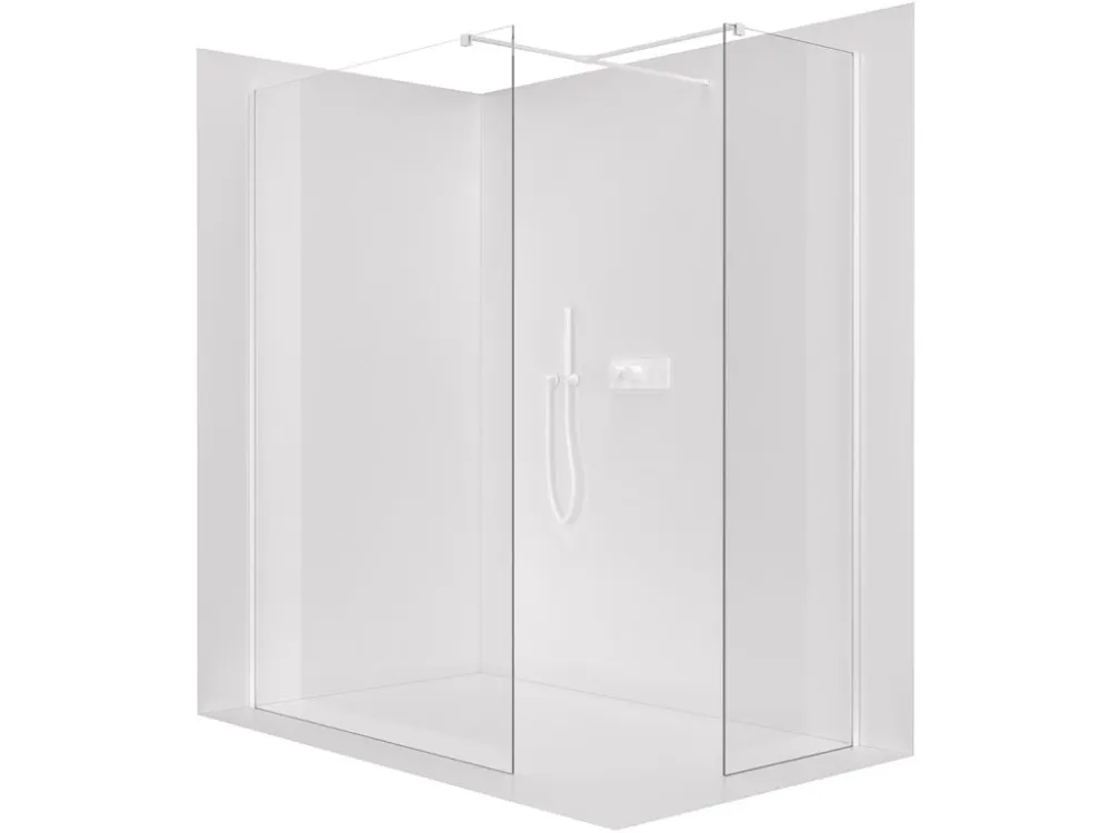 Značkový CERANO - Sprchová zástěna Walk-in Onyx T L/P - 8 mm - hranatá vzpěra - bílá matná, transparentní sklo - 160x140x200 cm