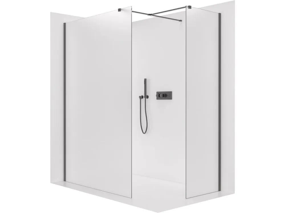 Značkový CERANO - Sprchová zástěna Walk-in Onyx T L/P - 8 mm - hranatá vzpěra - černá matná, mléčné sklo - 120x70x200 cm