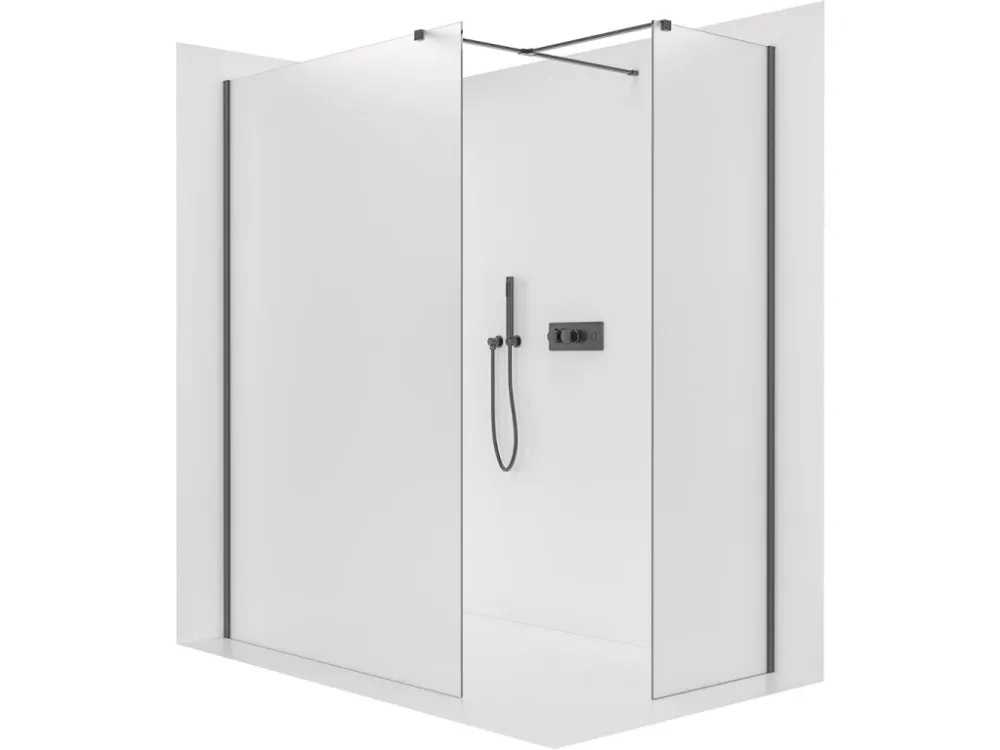 Značkový CERANO - Sprchová zástěna Walk-in Onyx T L/P - 8 mm - hranatá vzpěra - černá matná, mléčné sklo - 110x70x200 cm