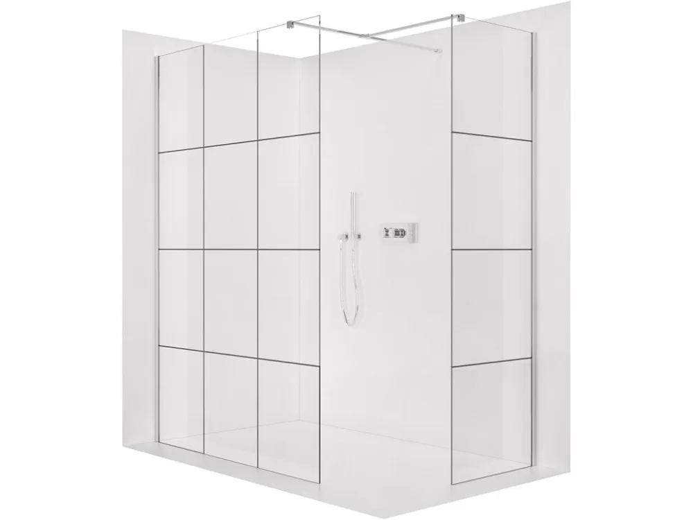 Značkový CERANO - Sprchová zástěna Walk-in Onyx T L/P - 8 mm - hranatá vzpěra - chrom, industriální sklo - 140x120x200 cm