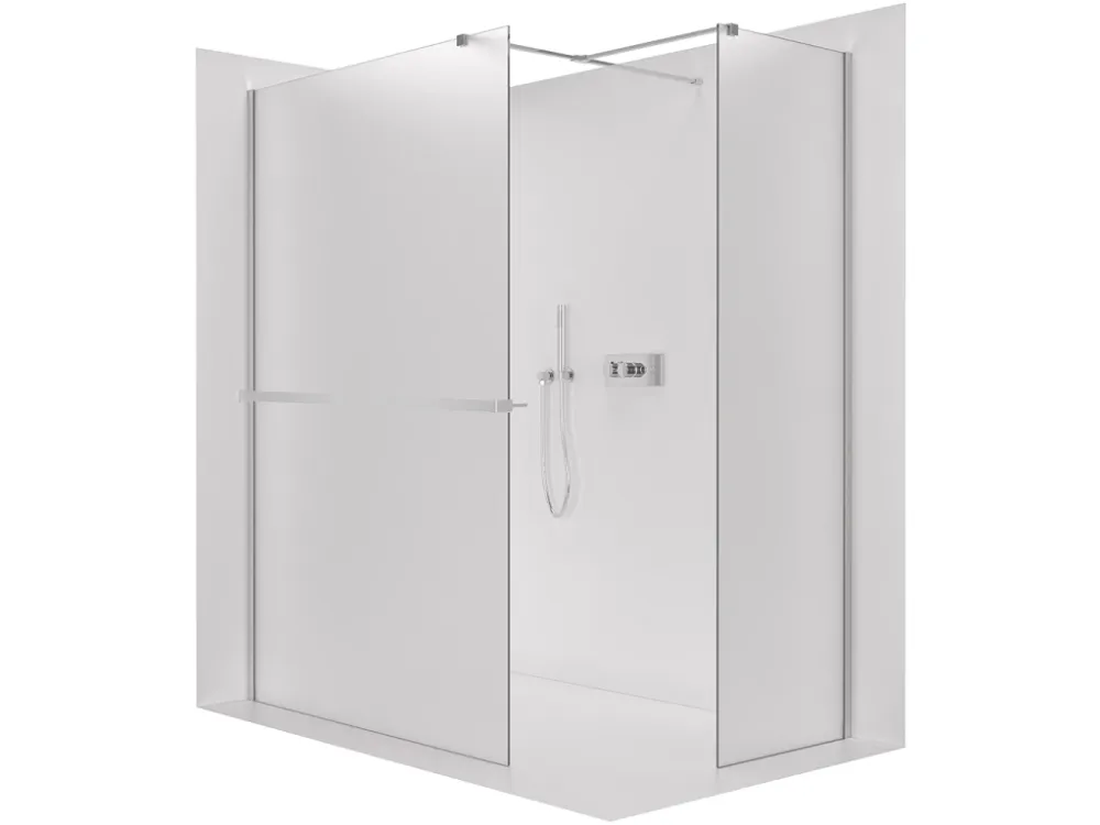 Akce CERANO - Sprchová zástěna Walk-in Onyx T L/P - 8 mm - hranatá vzpěra + polička/držák na ručníky - chrom, mléčné sklo - 100x90x200 cm