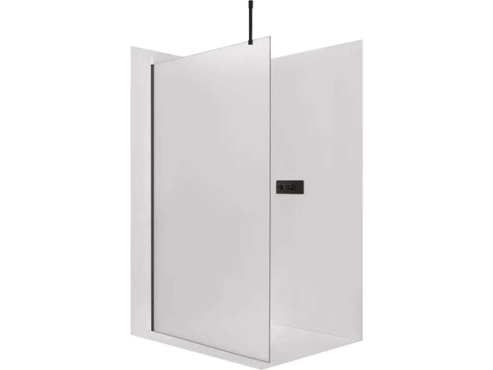 Značkový CERANO - Sprchová zástěna Walk-in Onyx Top Cube L/P - 8 mm - hranatá vzpěra - černá matná, mléčné sklo - 90x200 cm