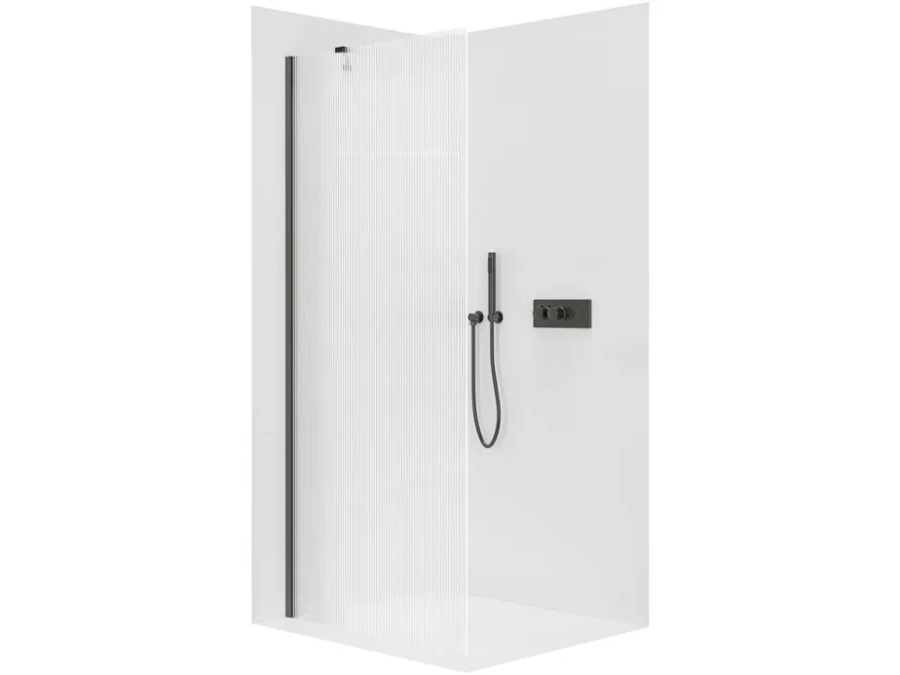 Akce CERANO - Sprchová zástěna Walk-in Onyx Y L/P - 8 mm - černá matná, rýhované sklo - 100x200 cm