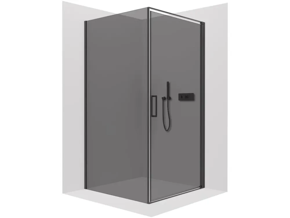 Značkový CERANO - Sprchový kout Porte L/P - 8 mm - černá matná, grafitové sklo - 90x90x195 cm - otočný