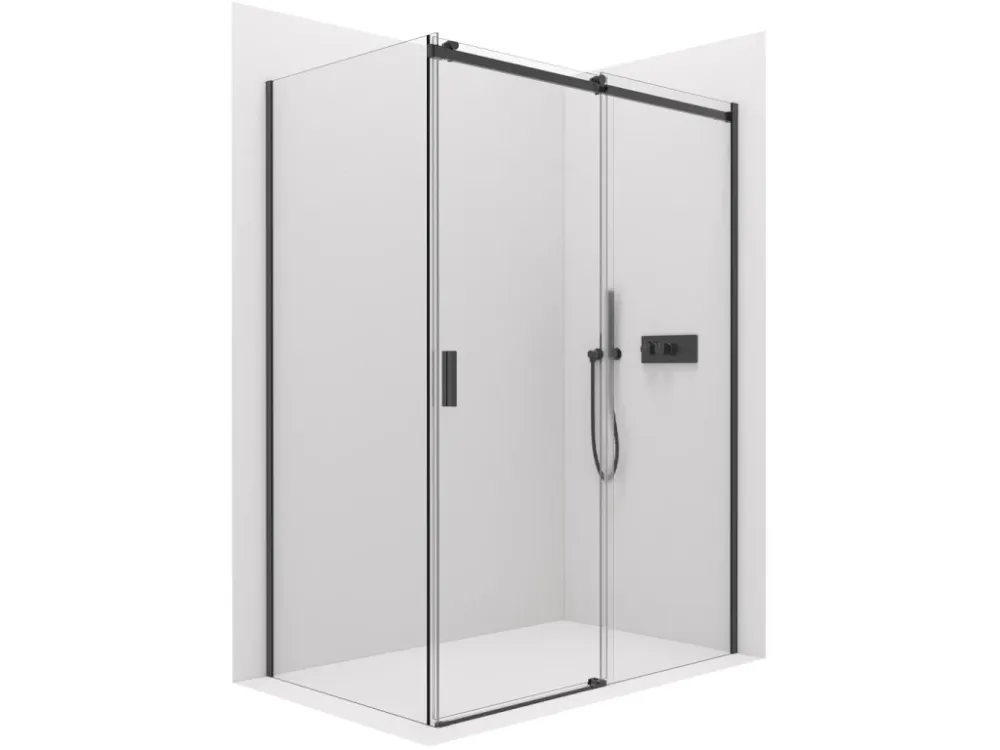 Značkový CERANO - Sprchový kout Santoro L/P - 8 mm - černá matná, transparentní sklo - 140x100x195 cm - posuvný