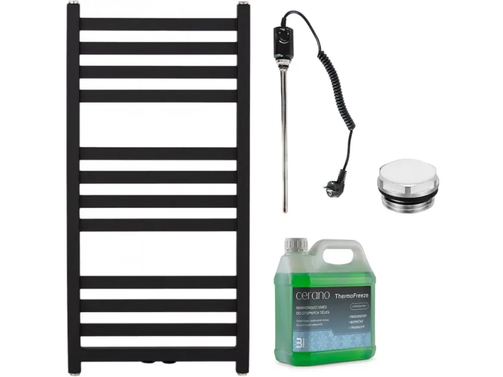 Akce CERANO - Koupelnový elektrický radiátorový set Fulgidus - 600W - černá matná - 880x430 mm