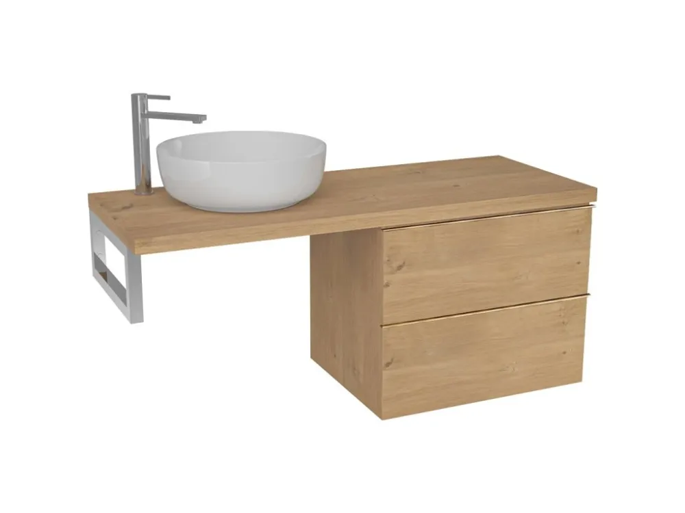 Akce CERANO - Deska pod umyvadlo Navira Pro - 161x46,5x3,6 cm - skříňka Velora 79 cm - dub medový, zlatá úchytka - konzole chrom